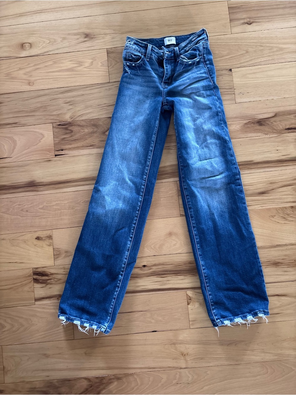 BKE Girls Blue Straight-Leg Jeans with Frayed Hem
